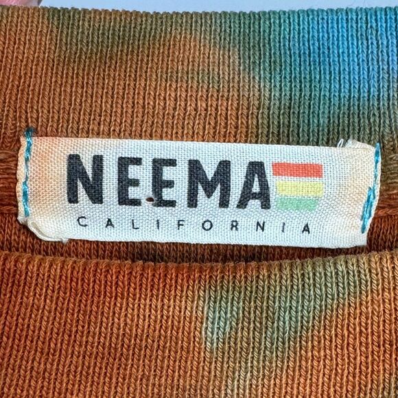 NEEMA California Sweatshirt Womens Small Cropped Tie Dye Orange Blue Pullover - Picture 5 of 11